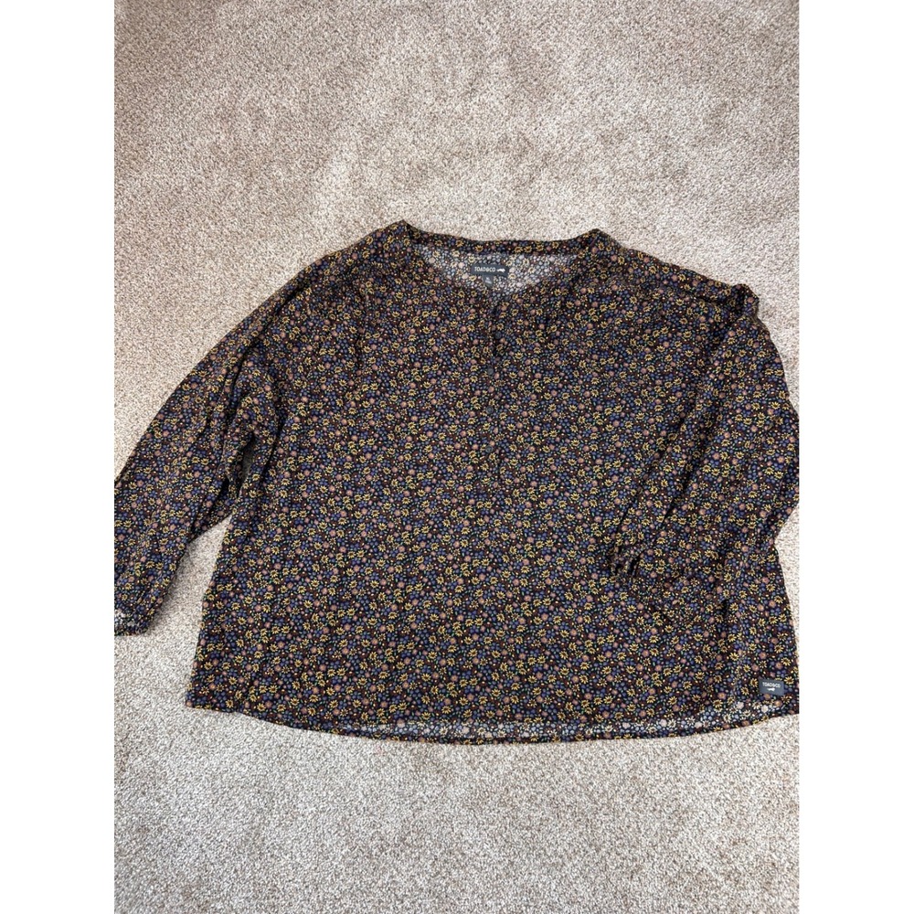 Toad&Co Boho Women XL Organic Cotton Floral Button Front Long Sleeve Blouse